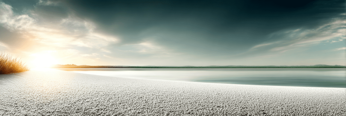 A vast, serene landscape of white sand dunes at twilight. A single, glowing golden line stretches across the center of the horizon, representing a clear internal direction within an uncertain space.